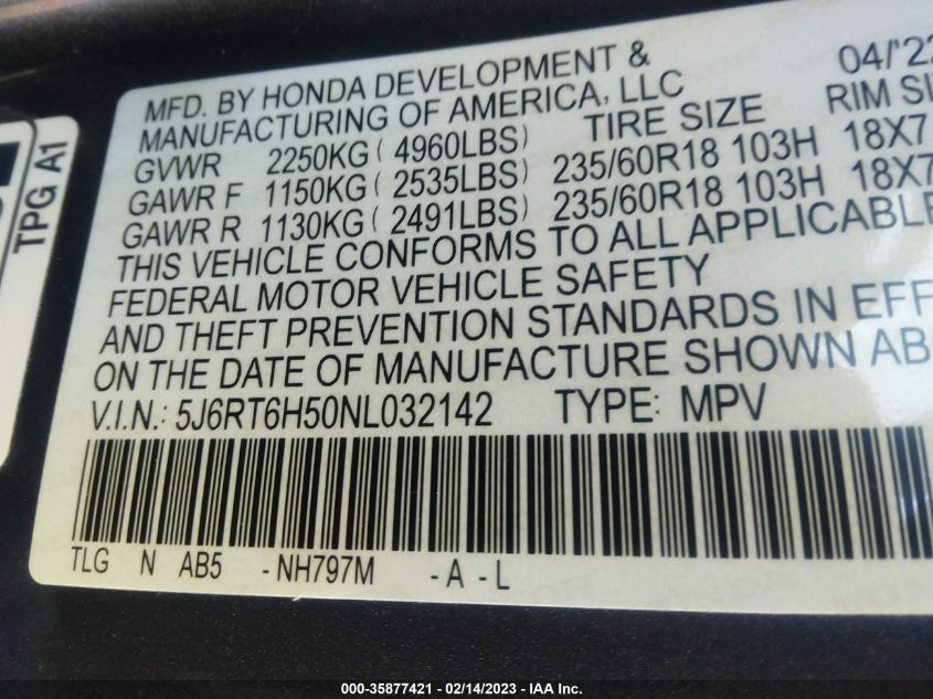 2022 HONDA CR-V HYBRID EX 5J6RT6H50NL032142