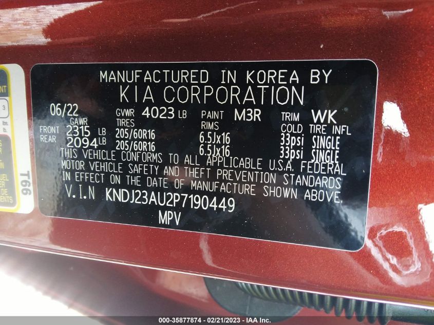 2023 KIA SOUL LX - KNDJ23AU2P7190449