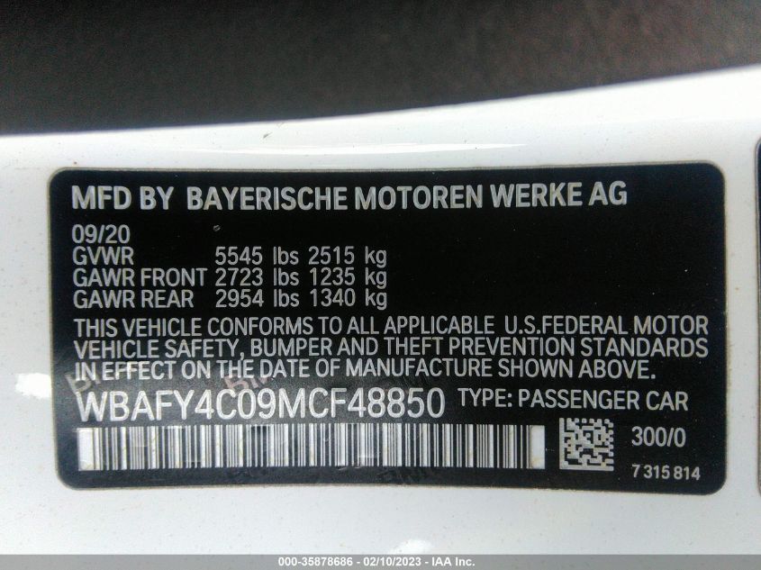 2021 BMW 8 SERIES M850I XDRIVE - WBAFY4C09MCF48850