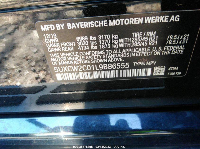 2020 BMW X7 XDRIVE40I 5UXCW2C01L9B86555