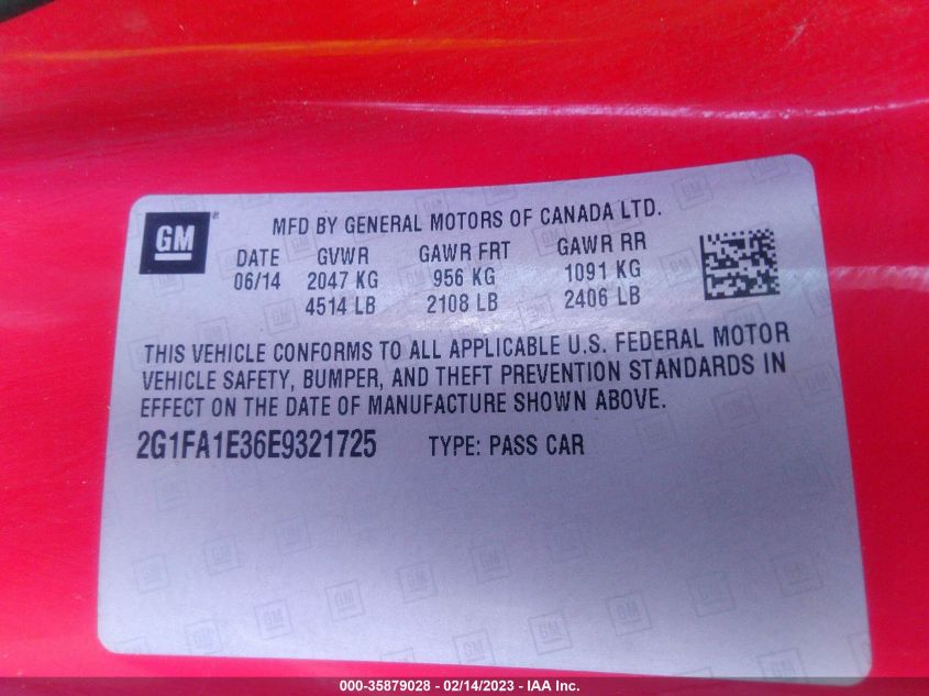 2014 CHEVROLET CAMARO LS - 2G1FA1E36E9321725