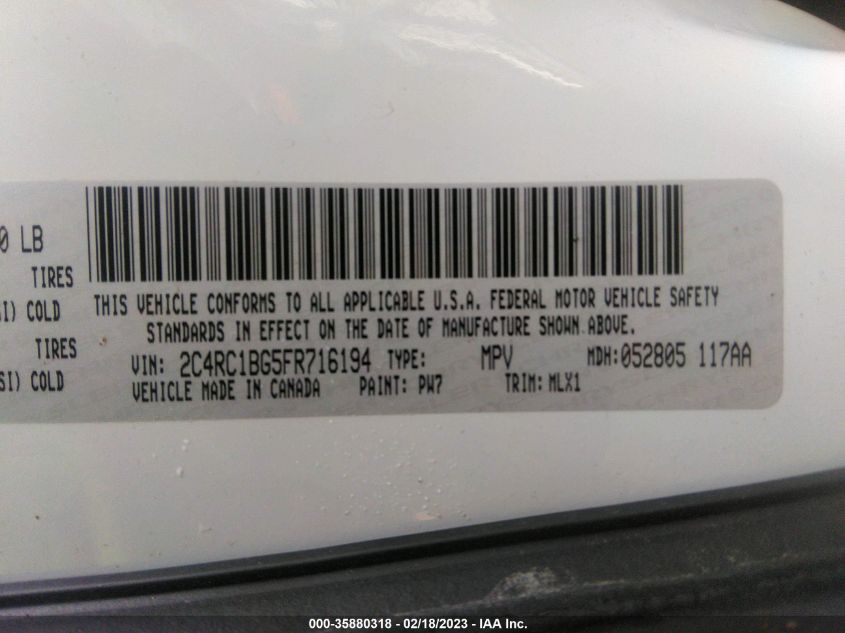 2015 CHRYSLER TOWN & COUNTRY TOURING - 2C4RC1BG5FR716194