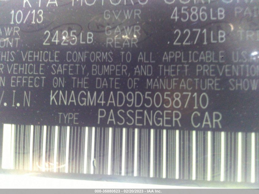 2013 KIA OPTIMA HYBRID LX - KNAGM4AD9D5058710