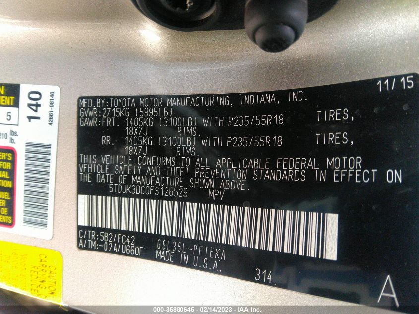 2015 TOYOTA SIENNA LE - 5TDJK3DC0FS126529