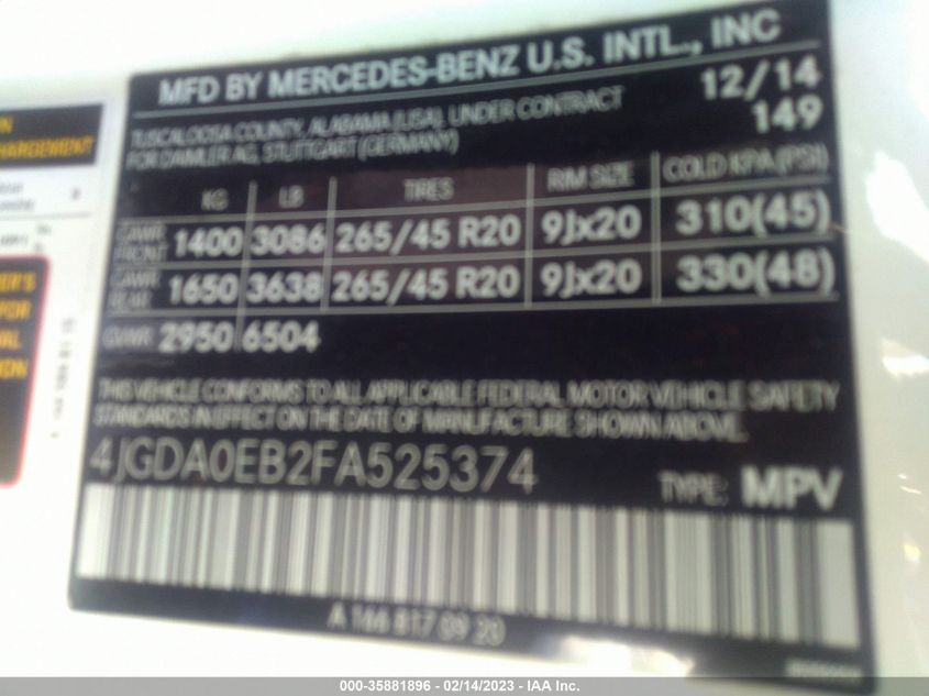 2015 MERCEDES-BENZ ML 250 BLUETEC - 4JGDA0EB2FA525374