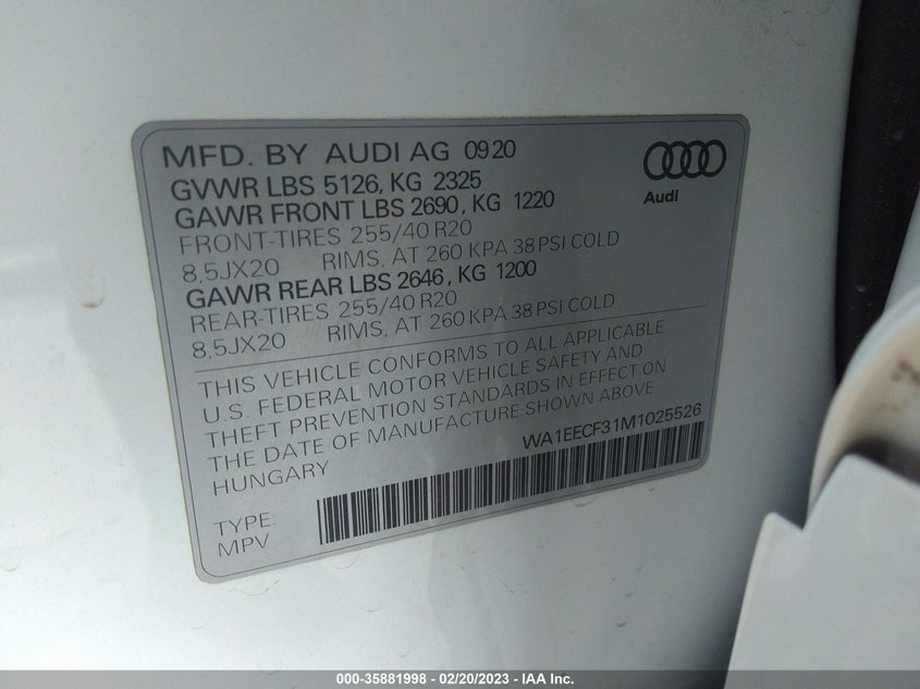 VIN WA1EECF31M1025526 2021 AUDI Q3 S LINE PREMIUM PLUS