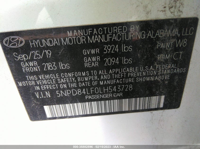 VIN 5NPD84LF0LH543728 2020 HYUNDAI ELANTRA VALUE EDITION