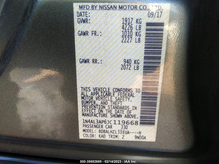 VIN 1N4AL3AP6JC119668 2018 NISSAN ALTIMA 2.5 SR