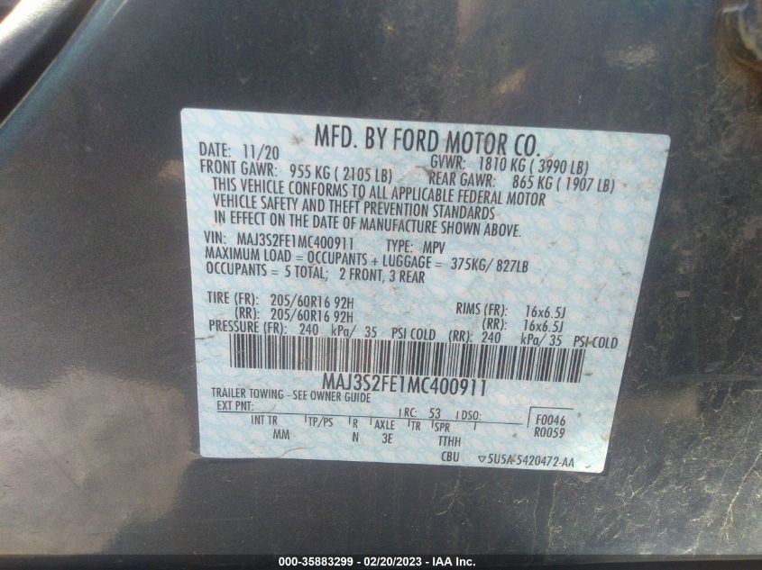 2021 FORD ECOSPORT S - MAJ3S2FE1MC400911