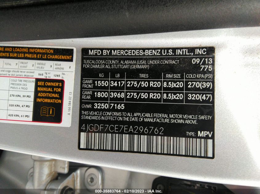 2014 MERCEDES-BENZ GL-CLASS GL 450 4JGDF7CE7EA296762