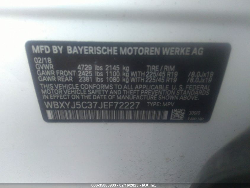 VIN WBXYJ5C37JEF72227 2018 BMW X2 no.9