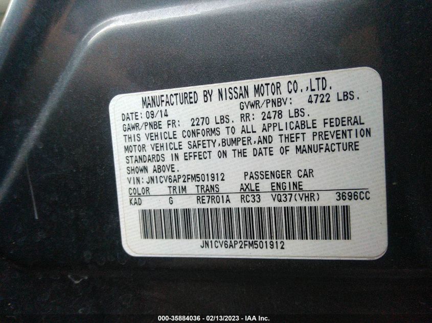 2015 INFINITI Q40 JN1CV6AP2FM501912