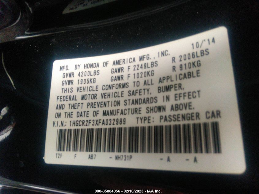 2015 HONDA ACCORD LX - 1HGCR2F3XFA032989
