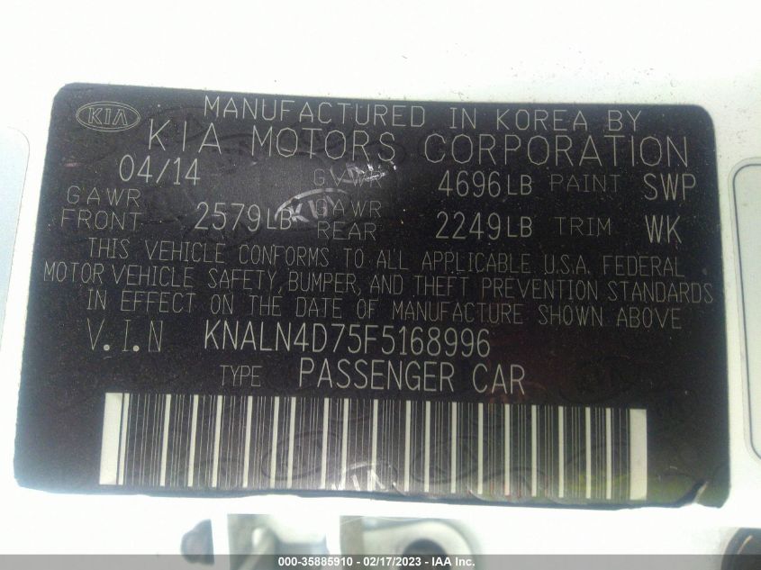 2015 KIA CADENZA LIMITED KNALN4D75F5168996