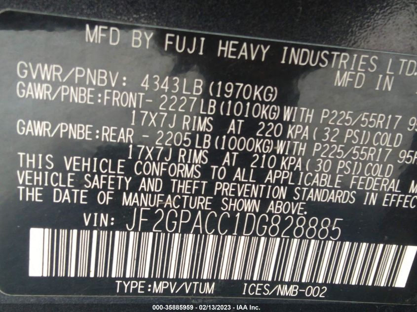 2013 SUBARU XV CROSSTREK PREMIUM - JF2GPACC1DG828885