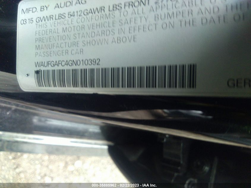 2016 AUDI A6 3.0T PREMIUM PLUS - WAUFGAFC4GN010392