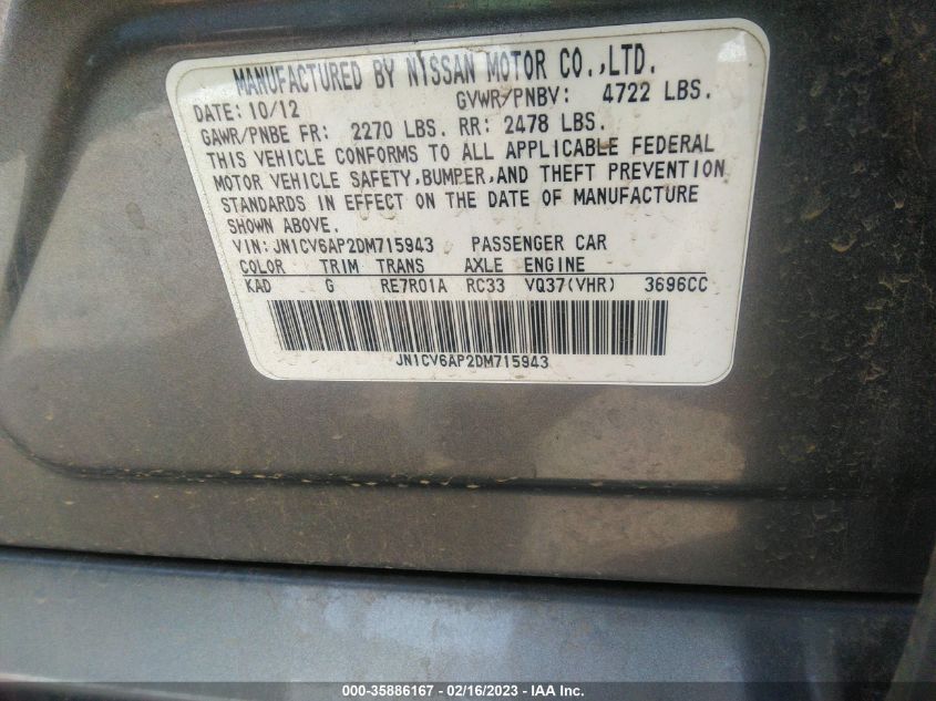 2013 INFINITI G37 SEDAN JOURNEY - JN1CV6AP2DM715943