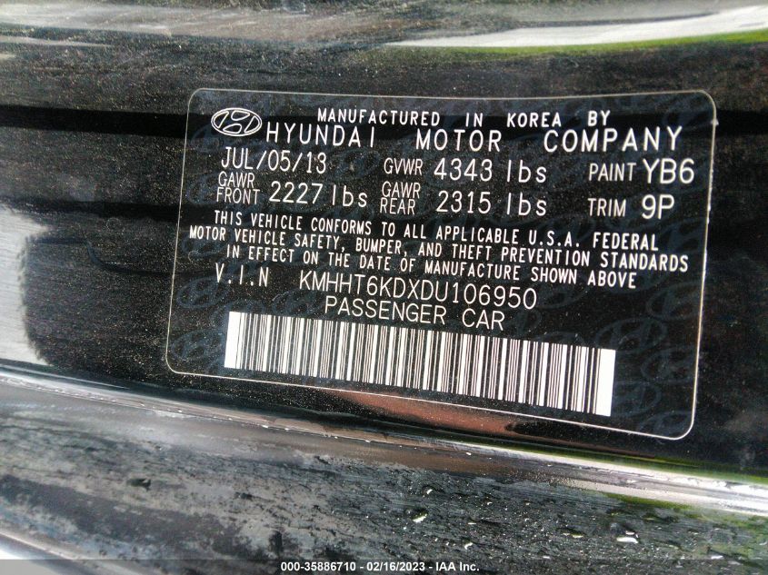 2013 HYUNDAI GENESIS COUPE 2.0T KMHHT6KDXDU106950