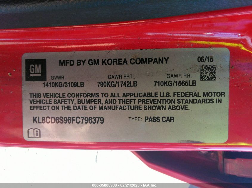 2015 CHEVROLET SPARK LT - KL8CD6S96FC796379