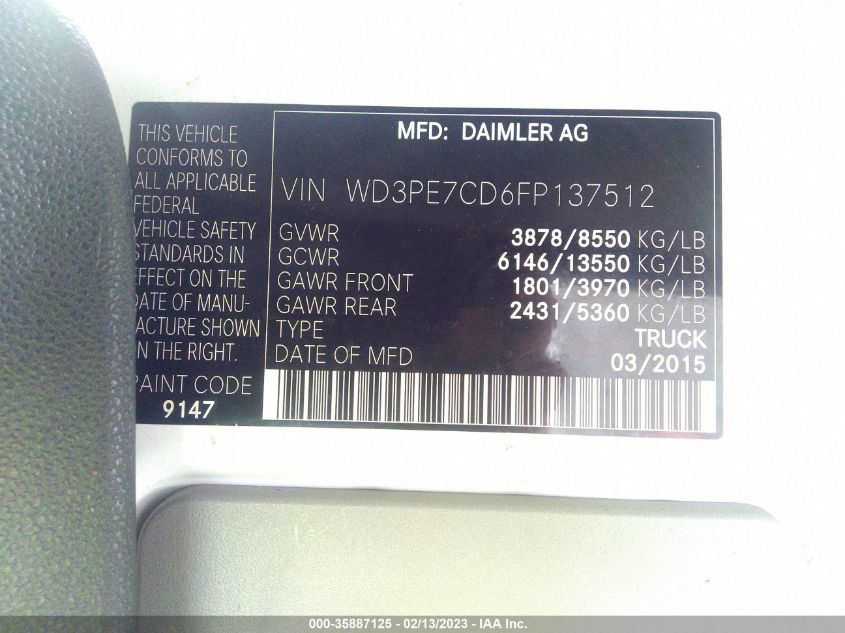 2015 MERCEDES-BENZ SPRINTER CARGO VANS WD3PE7CD6FP137512