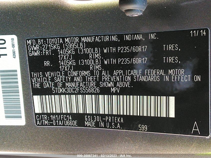 2015 TOYOTA SIENNA LE - 5TDKK3DC2FS556826