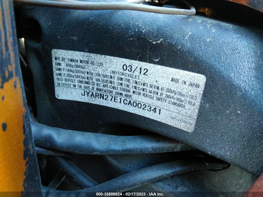 2012 YAMAHA FZ8 N - JYARN27E1CA002341