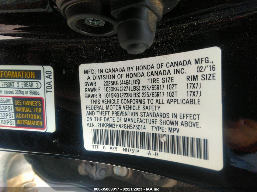 2016 HONDA CR-V SE - 2HKRM3H42GH525014