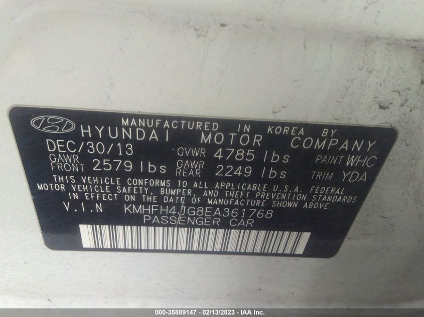 2014 HYUNDAI AZERA LIMITED KMHFH4JG8EA361768