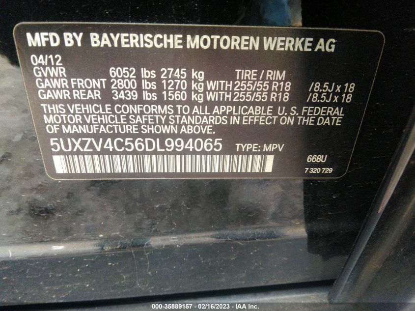 2013 BMW X5 XDRIVE35I - 5UXZV4C56DL994065