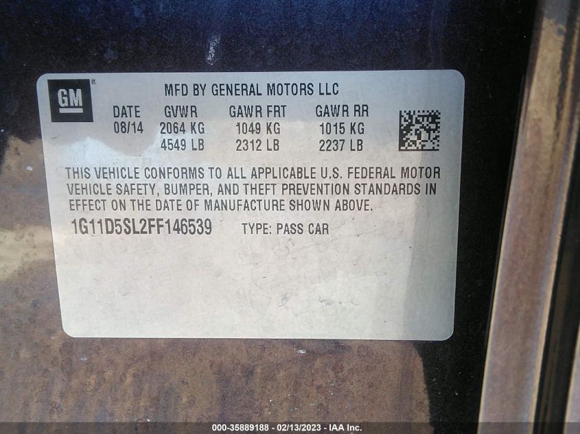 2015 CHEVROLET MALIBU LT - 1G11D5SL2FF146539