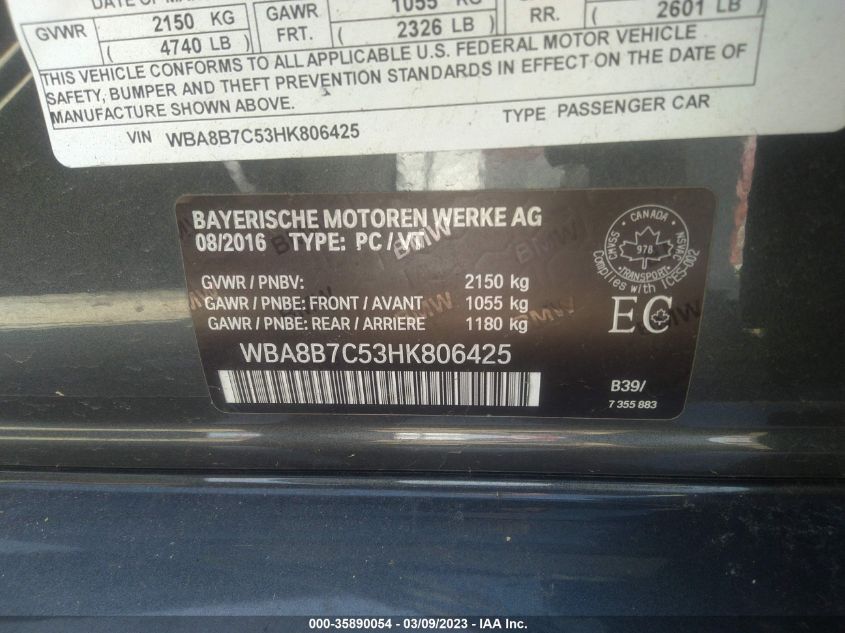 2017 BMW 3 SERIES 340I XDRIVE - WBA8B7C53HK806425