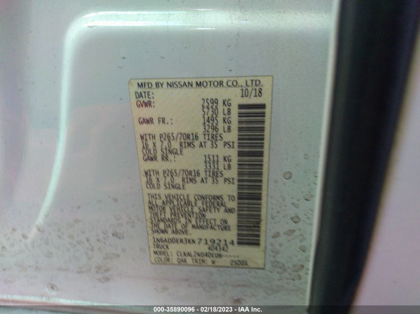 2019 NISSAN FRONTIER SV - 1N6AD0ER3KN719214