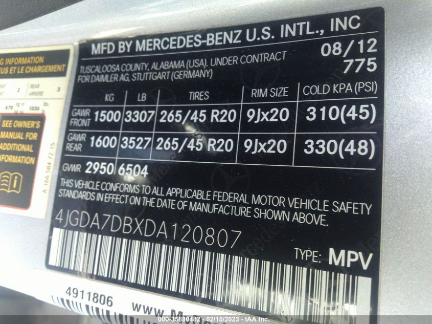 2013 MERCEDES-BENZ M-CLASS ML 550 - 4JGDA7DBXDA120807