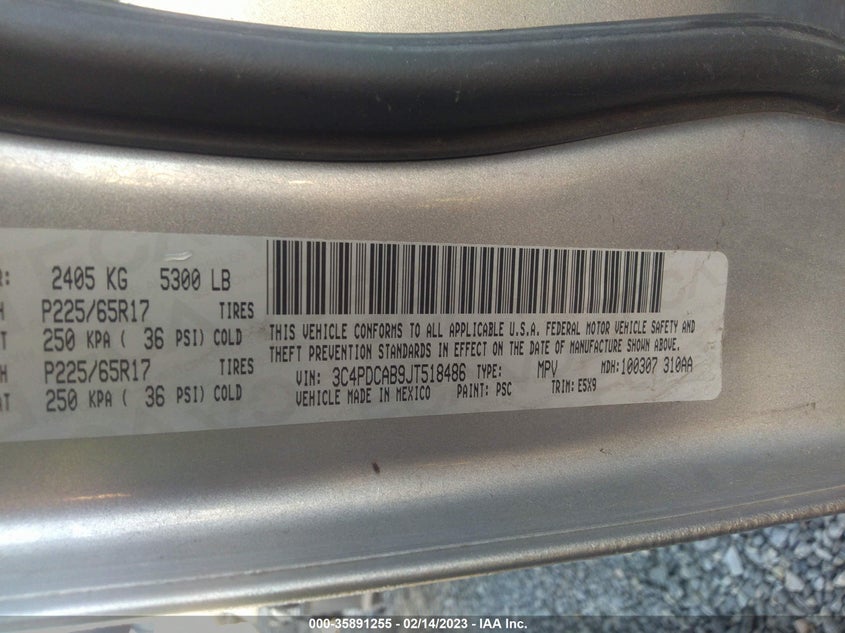 VIN 3C4PDCAB9JT518486 2018 DODGE JOURNEY SE