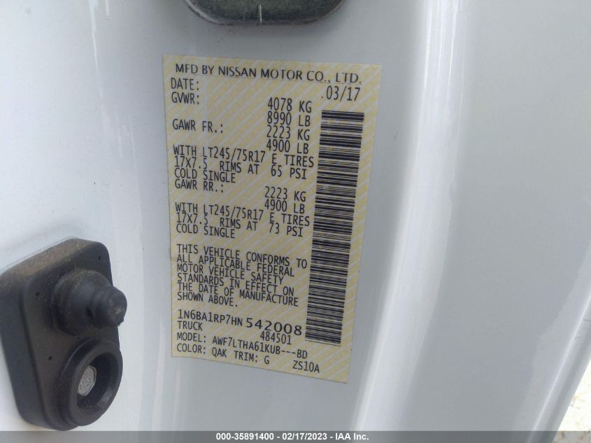 2017 NISSAN TITAN XD SV 1N6BA1RP7HN542008