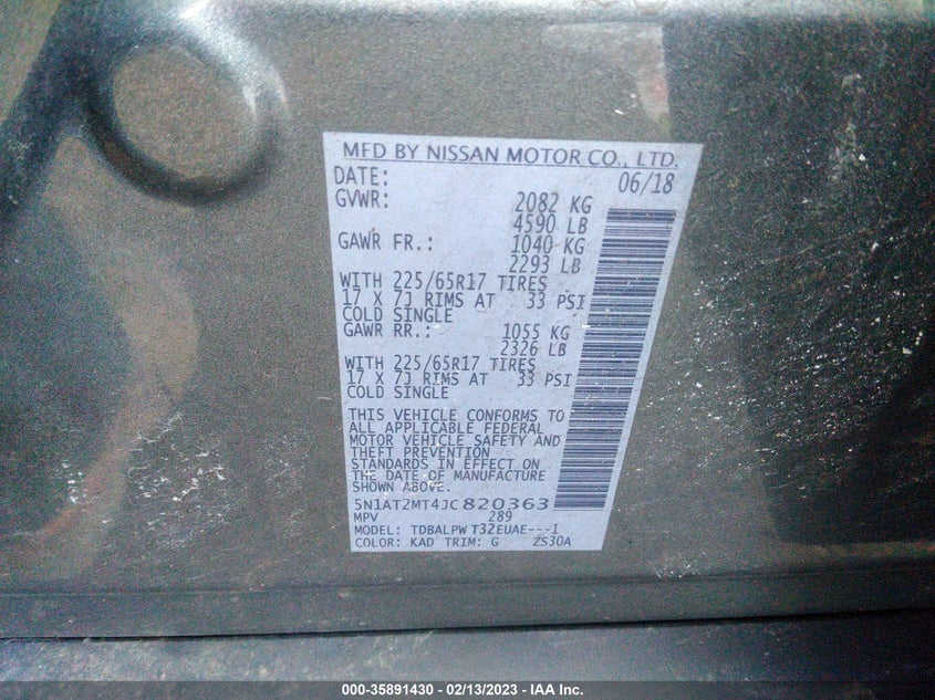 VIN 5N1AT2MT4JC820363 2018 NISSAN ROGUE S