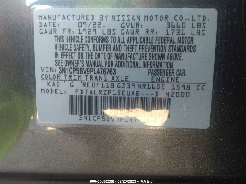 2023 NISSAN KICKS S - 3N1CP5BV9PL476763