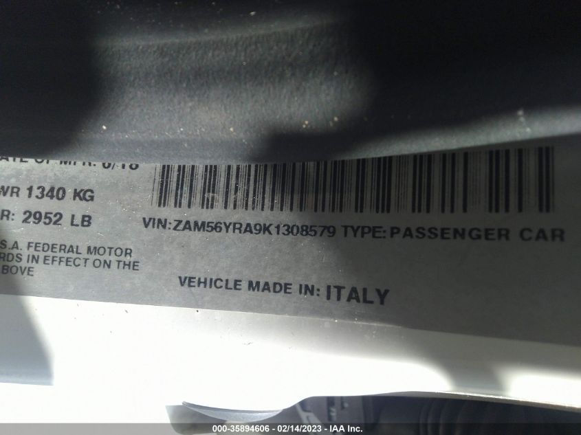 2019 MASERATI QUATTROPORTE S Q4 ZAM56YRA9K1308579
