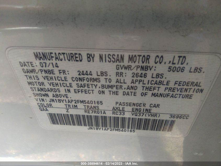 2015 INFINITI Q70 - JN1BY1AP2FM540165