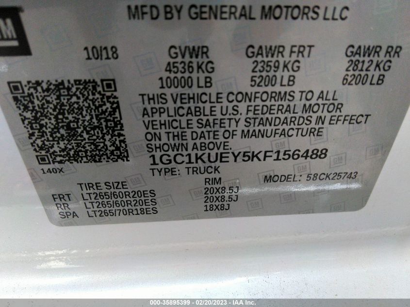 2019 CHEVROLET SILVERADO 2500HD HIGH COUNTRY - 1GC1KUEY5KF156488