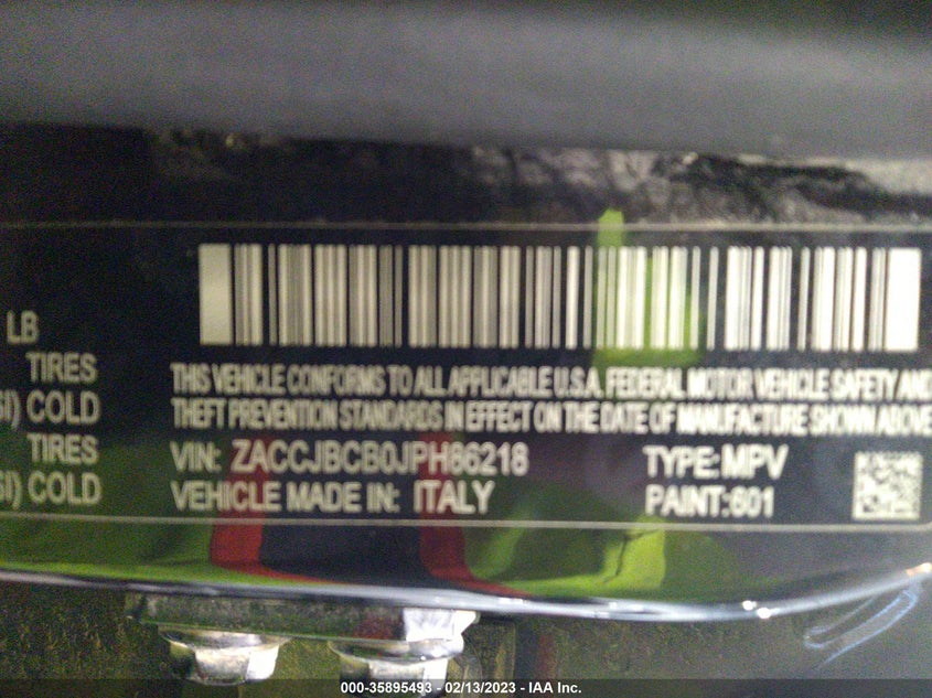 VIN ZACCJBCB0JPH86218 2018 JEEP RENEGADE TRAILHAWK
