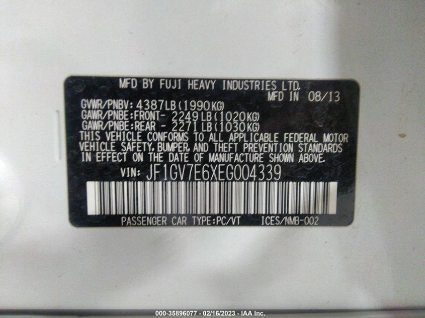 2014 SUBARU IMPREZA SEDAN WRX WRX JF1GV7E6XEG004339