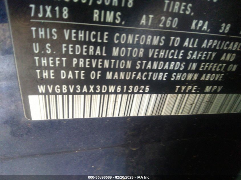 2013 VOLKSWAGEN TIGUAN SE - WVGBV3AX3DW613025