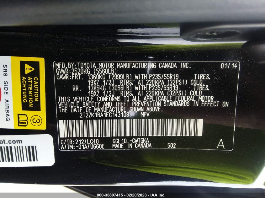 2014 LEXUS RX 350 - 2T2ZK1BA1EC143108