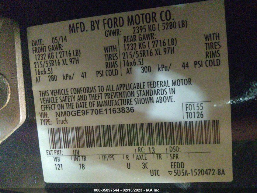 2014 FORD TRANSIT CONNECT WAGON XLT NM0GE9F70E1163836