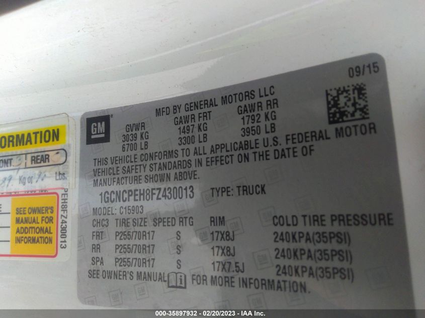 2015 CHEVROLET SILVERADO 1500 WORK TRUCK - 1GCNCPEH8FZ430013