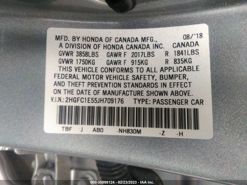 2018 HONDA CIVIC SI SEDAN 2HGFC1E55JH709176
