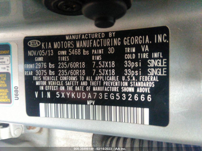 2014 KIA SORENTO EX - 5XYKUDA73EG532666