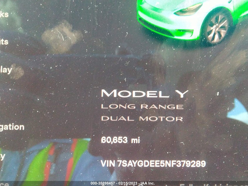 VIN 7SAYGDEE5NF379289 2022 TESLA MODEL Y LONG RANGE