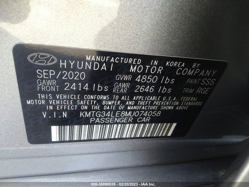 VIN KMTG34LE8MU074058 2021 GENESIS G70 3.3T